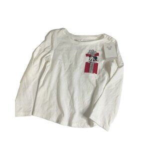 New Disney Toddler Girl Minnie Mouse Sequin Holiday Top White Long Sleeve Sz 4t